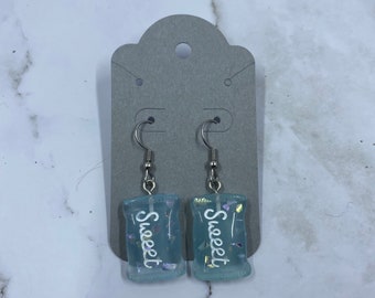 pendientes de caramelo azul, pendientes dulces