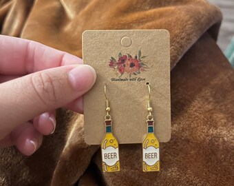 beer bottle gold earrings