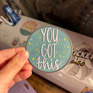 you got this vinyl weatherproof three inch sticker, positive laptop sticker, car decal