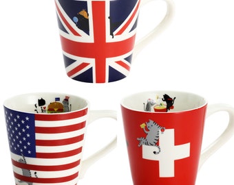 Cat flag Mug - USA, Switzerland , United Kingdom -