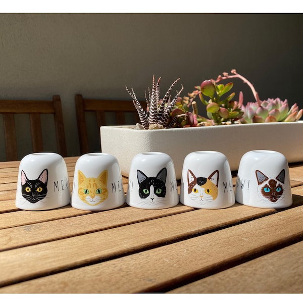 Meow ! Cat Toothbrush Holder, Pen Stand --Black ,Tuxedo , Calico , Tubby --