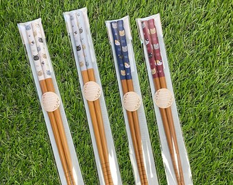 Cute Cat Chopsticks -Bamboo- Red , Blue , Gray , Beige