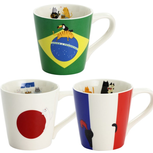 Cat flag Mug - Japan , Brazil France -