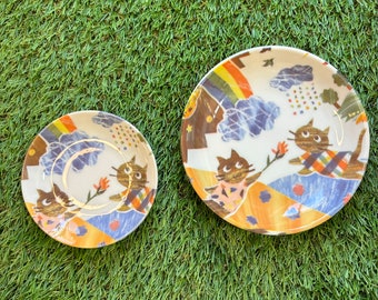 Cute cat Rainbow print dish - Made in Japan -