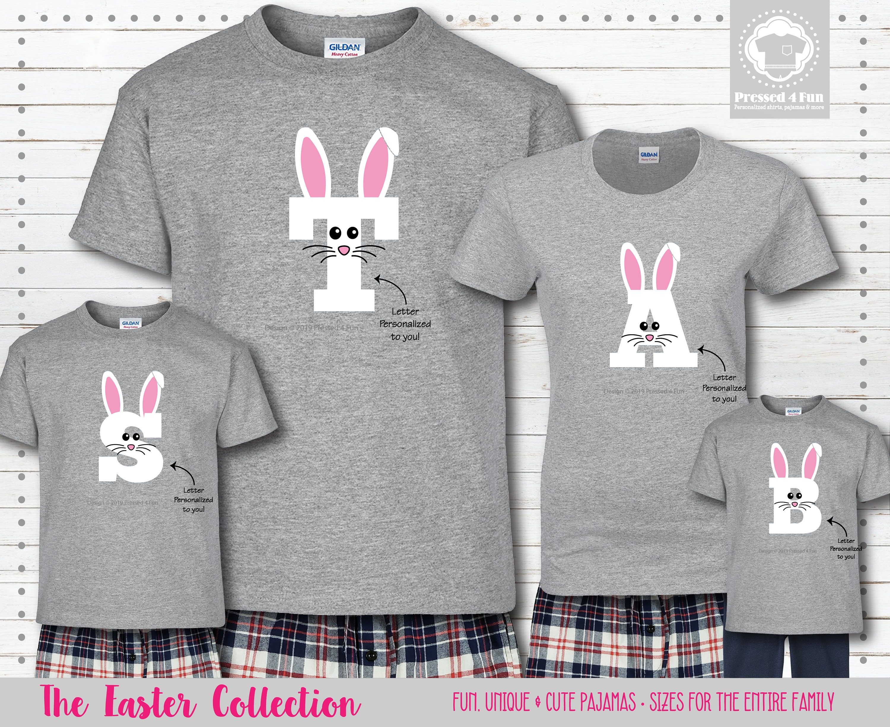Easter Pajamas Initial Bunny Easter Pajamas Personalized Etsy