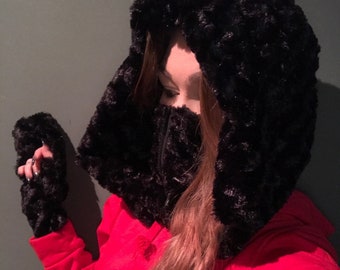 Black Faux Fur Zip Hood