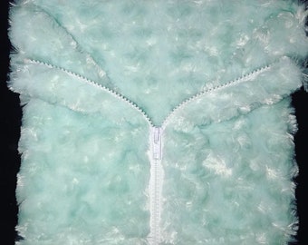 Mint Faux Fur Face Mask w/white Zipper