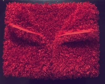 Red Faux Fur Zip Mask