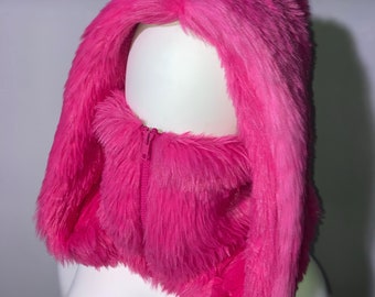 Hot Pink Faux Fur Zip Hood