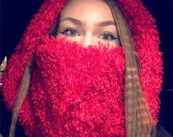 Red Faux Fur Zip Hood