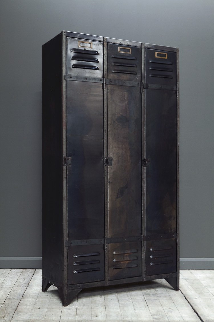 Vintage, industrial steel locker wardrobe with three doors. MAKE AN