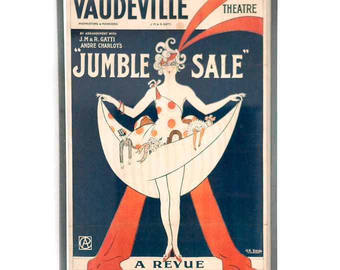 An original, framed, vintage wall art. Vaudeville theatre poster for Jumble Sale. Guide price only.