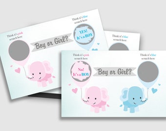 10 Baby Gender Reveal Scratch off cards - Geslachtsonthulling kraskaarten - Jongen of Meisje - Olifantjes - Scratch off
