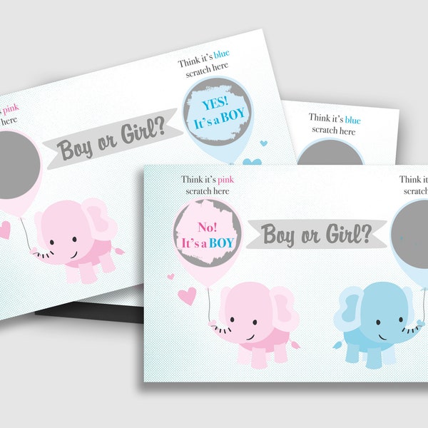 10 Baby Gender Reveal Scratch off cards - Geslachtsonthulling kraskaarten - Jongen of Meisje - Olifantjes - Scratch off