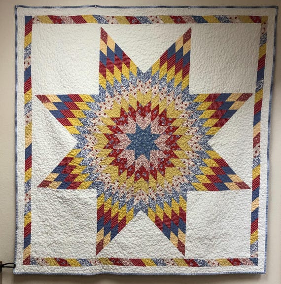 Lone Star Quilt in Yellow, Blue and Red - Etsy