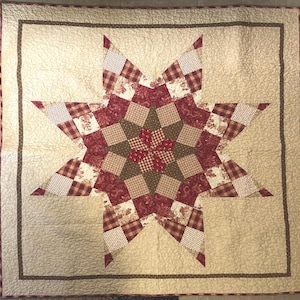 Patched Star Quilt in Red and Brown