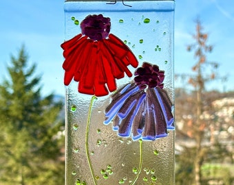 Attrape-soleil en verre fusionné avec 2 fleurs