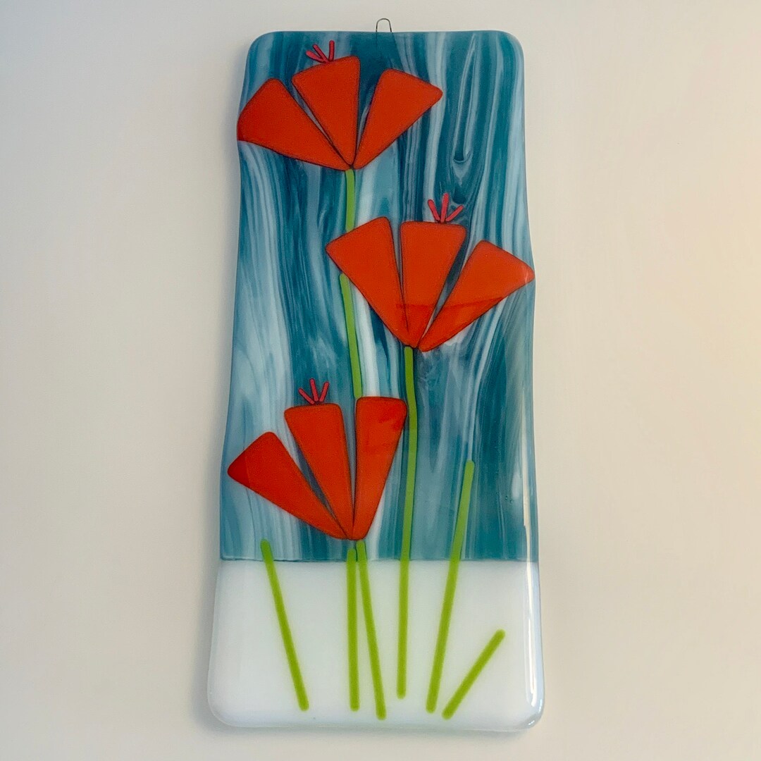 Fused Glass Wall Hanging With Red Flowers - Etsy