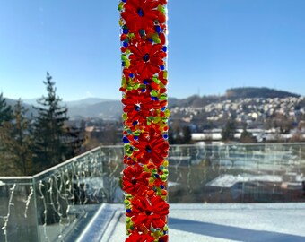 Fused glass suncatcher with orange flowers