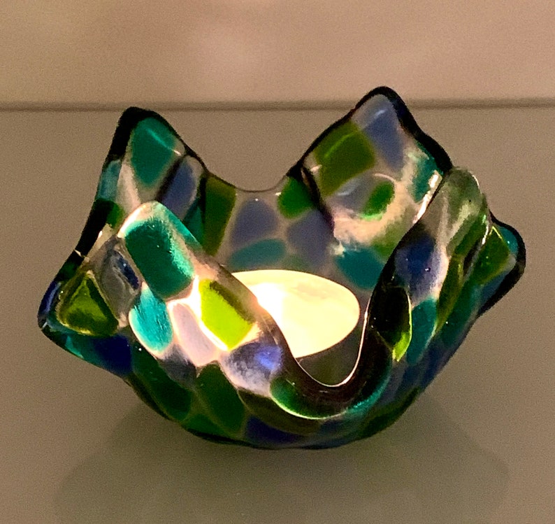 Fused glass tealight holder