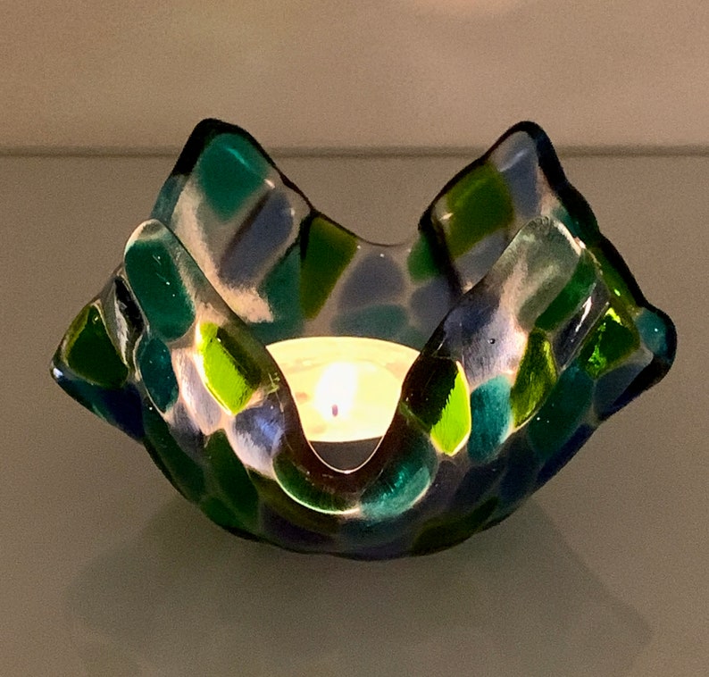 Fused glass tealight holder