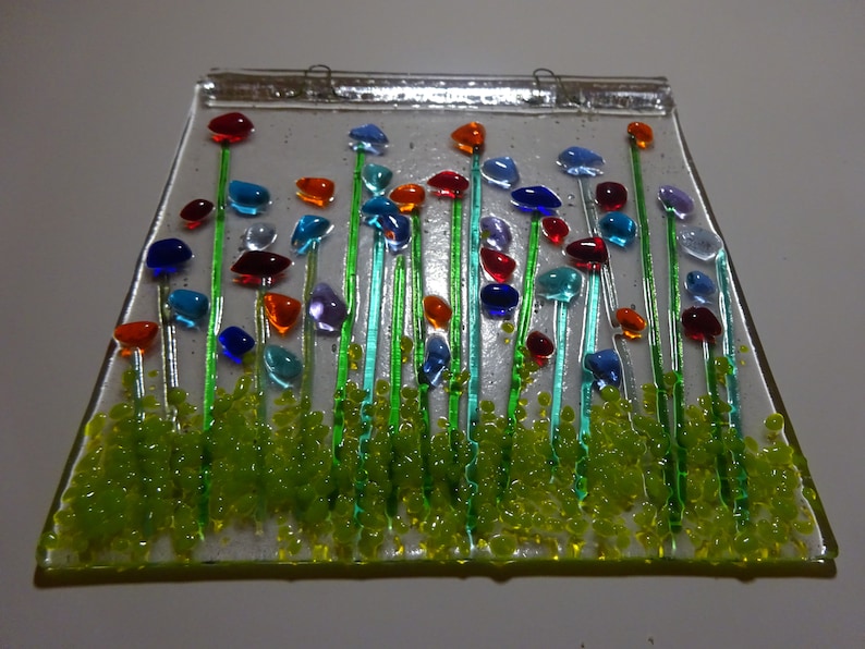 Fused glass suncatcher with flowers Etsy