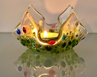 Charming fused glass tealight holder