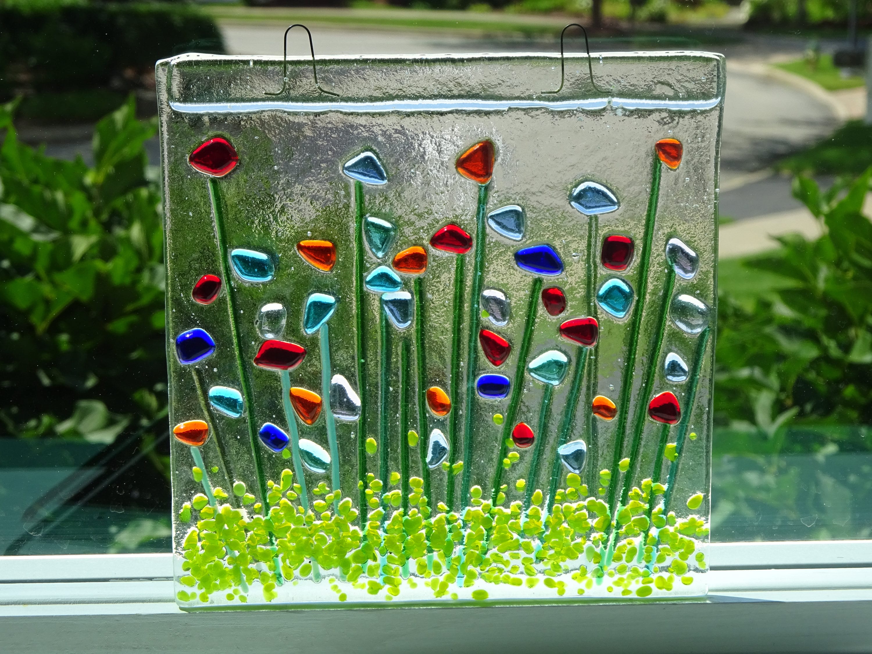 Fused glass suncatcher with flowers Etsy