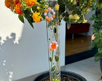 Fused glass suncatcher with 2 flowers