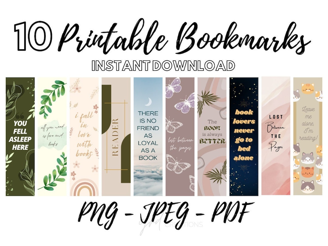 Printable Bookmarks Template, Printable Bookmarks Set, Digital Bookmark