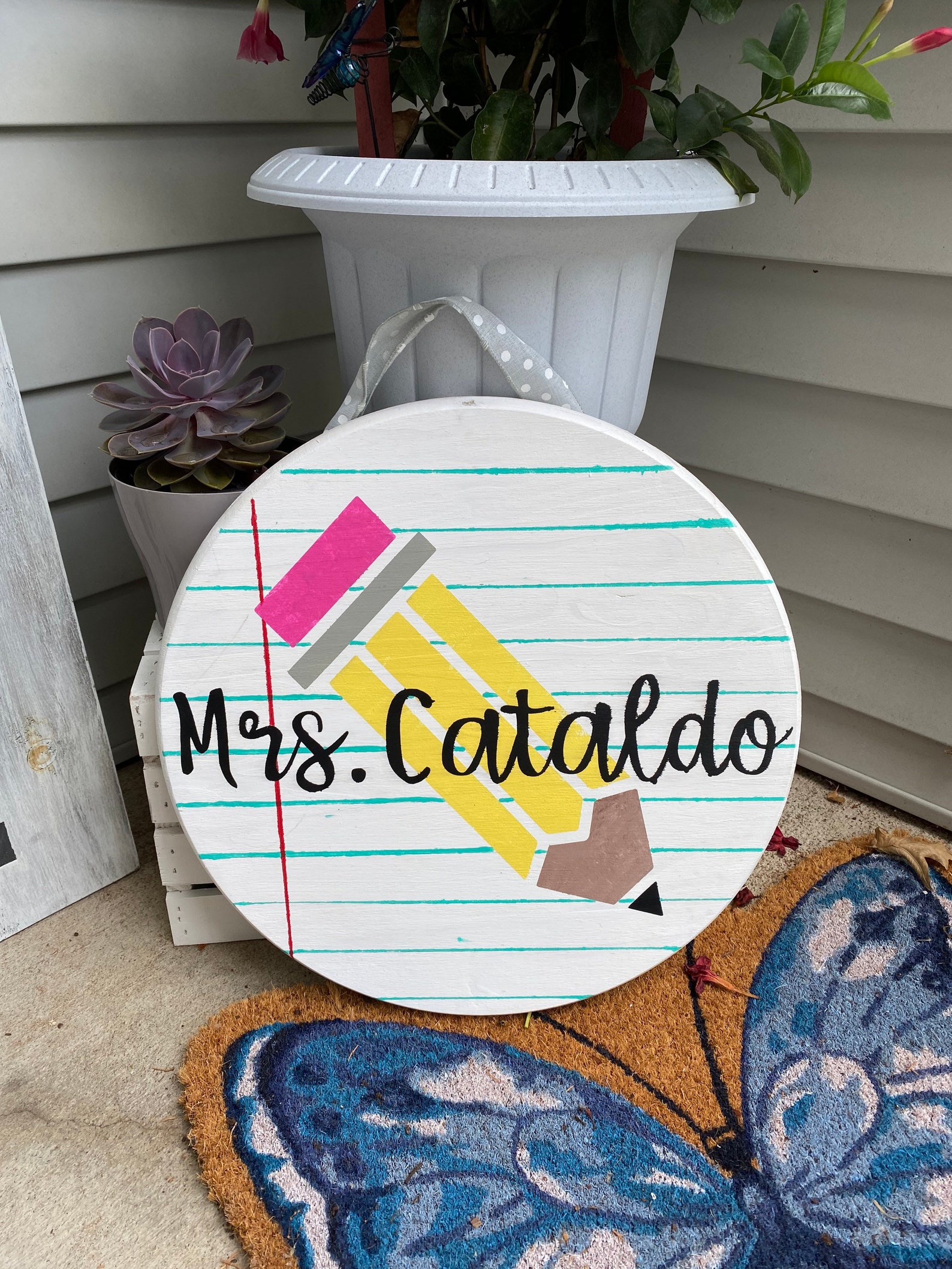 CUSTOM Teacher Name Sign Wooden Door Hanger Classroom Decor Etsy