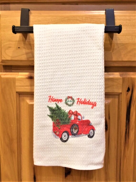 Red Christmas Truck Kitchen Towel, Christmas Kitchen Towels, Farm