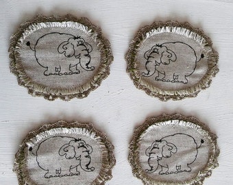 Handmade fabric coasters with elephant print