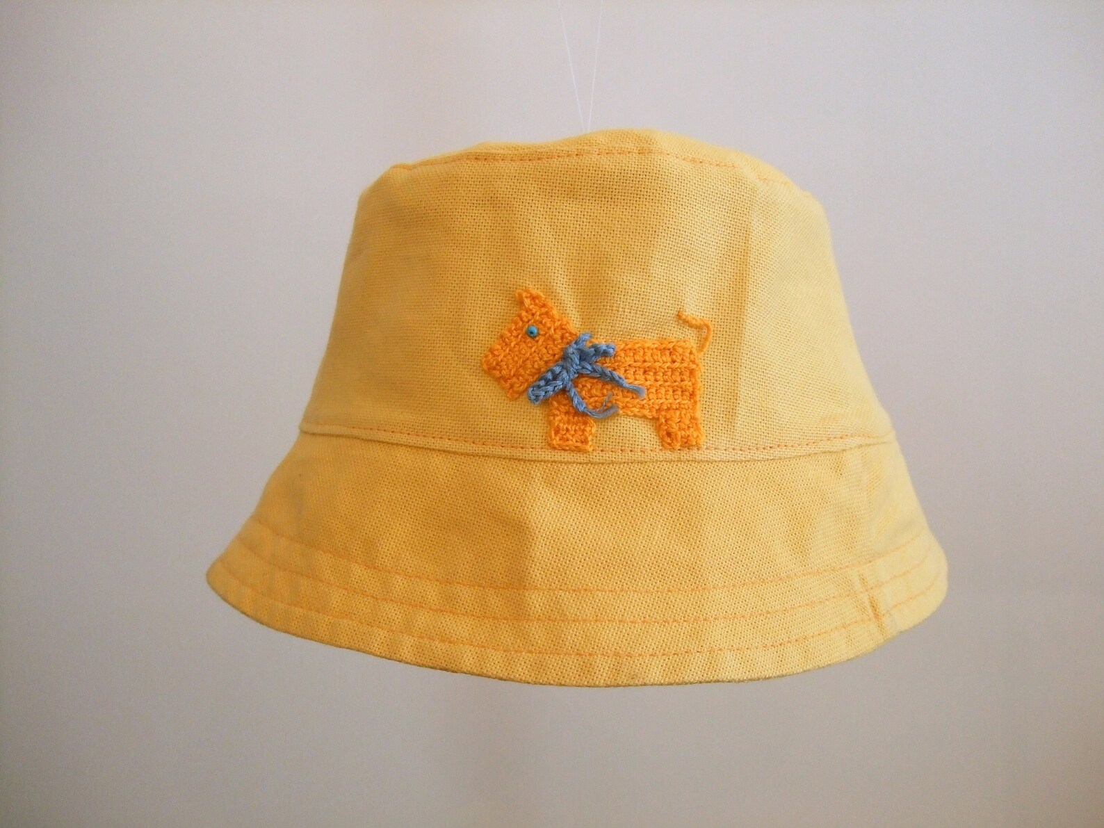 Cotton Kids Sun Hat With Dog Crocheted Puppy Applique Etsy