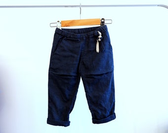 Blue linen pants for kids with Frienship knot decor