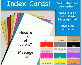 Index cards note cards greeting cards 4 x 6 3 x 5 3 1/2 x 5 3x5 4x6 3.5 x 5 unruled unlined no lines red white black grey pink green blue