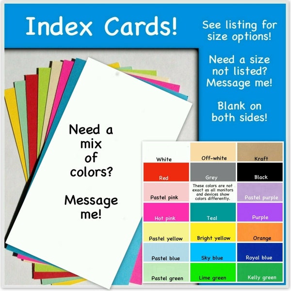 Index cards note cards greeting cards 4 x 6 3 x 5 3 1/2 x 5 3x5 4x6 3.5 x 5 unruled unlined no lines red white black grey pink green blue