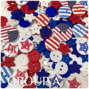 ALMOST GONE!  100 Red, white and blue assorted buttons patriotic buttons July 4 buttons crafts rwb red white blue patriotic novelty GROUP A