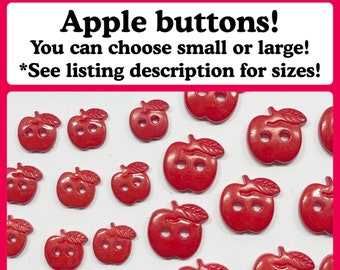 12mm or 16mm Apple buttons, plastic school buttons, scrapbooking red fruit 12mm 12 mm, 16mm 5/8" 1/2 inch red plastic apples DC