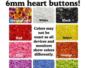50, 100 or 200 6mm Heart buttons mini small buttons tiny mini heart assorted mix 1/4&quot; plastic doll buttons 6mm hearts