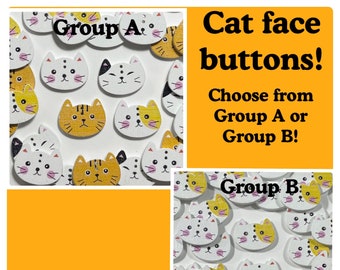 SALE!  12, 24 or 48 Cat Face Wooden Buttons - Kitten Sewing Embellishments, Animal Buttons for Crafts 20mm
