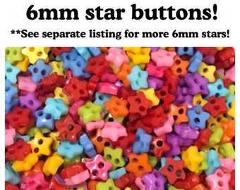 50, 100 or 200 6mm Star buttons, mini small buttons tiny assorted 6mm 1/4" 6 mm doll buttons, plastic buttons 6mm stars DC