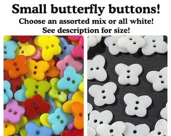 20, 40 or 80 Butterfly buttons, assorted random mix or white, 14mm 1/2 inch 14 mm 1/2" plastic sewing, crafts, small plastic butterflies