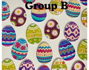 8, 16 or 32 Egg buttons random mix assorted Easter egg buttons wood, assorted 31mm 1 3/16" Easter button designs eggs GROUP B DC