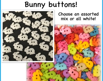 20, 40 or 80 Plastic bunny buttons, random mix rabbit small rabbit crafts assorted white 18mm 11/16" Easter button plastic bunnies