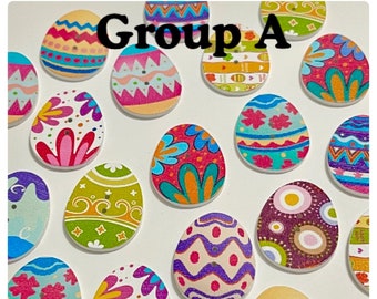8, 16 or 32 Egg buttons random mix assorted Easter egg buttons wood, assorted 31mm 1 3/16" Easter button designs eggs GROUP A DC