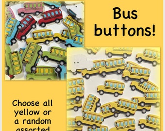 8, 16 or 32 Bus buttons, random mix wood school yellow buses scrapbooking 30mm 30 mm 1  1/8" inch 1 1/8 inch transportation, school buses