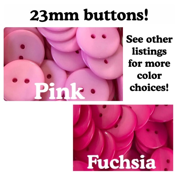 20, 40 or 80 23mm Plastic buttons pink fuchsia bright pink 23mm 7/8" 23 mm large buttons 2 hole 23mm plastic DC