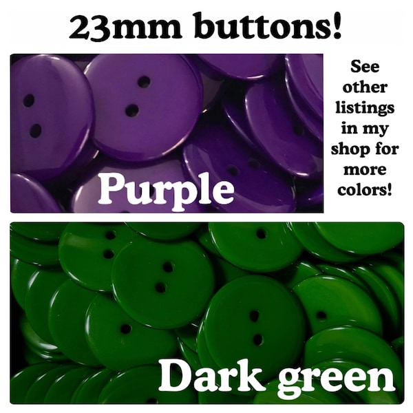 20, 40 or 80 23mm Plastic buttons dark green or purple 23mm 7/8" 23 mm large buttons 2 hole 23mm plastic DC