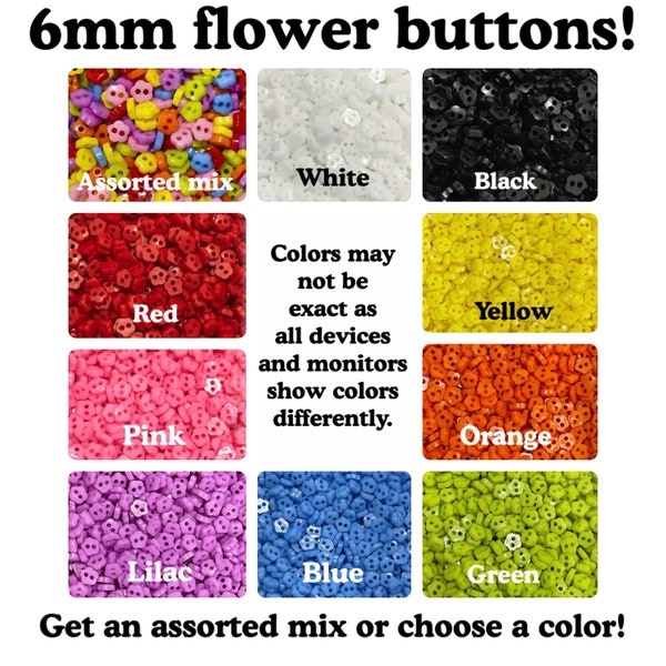 50, 100 or 200 6mm Flower buttons small mini tiny crafts 6mm 1/4" 6 mm doll plastic buttons 6mm flowers